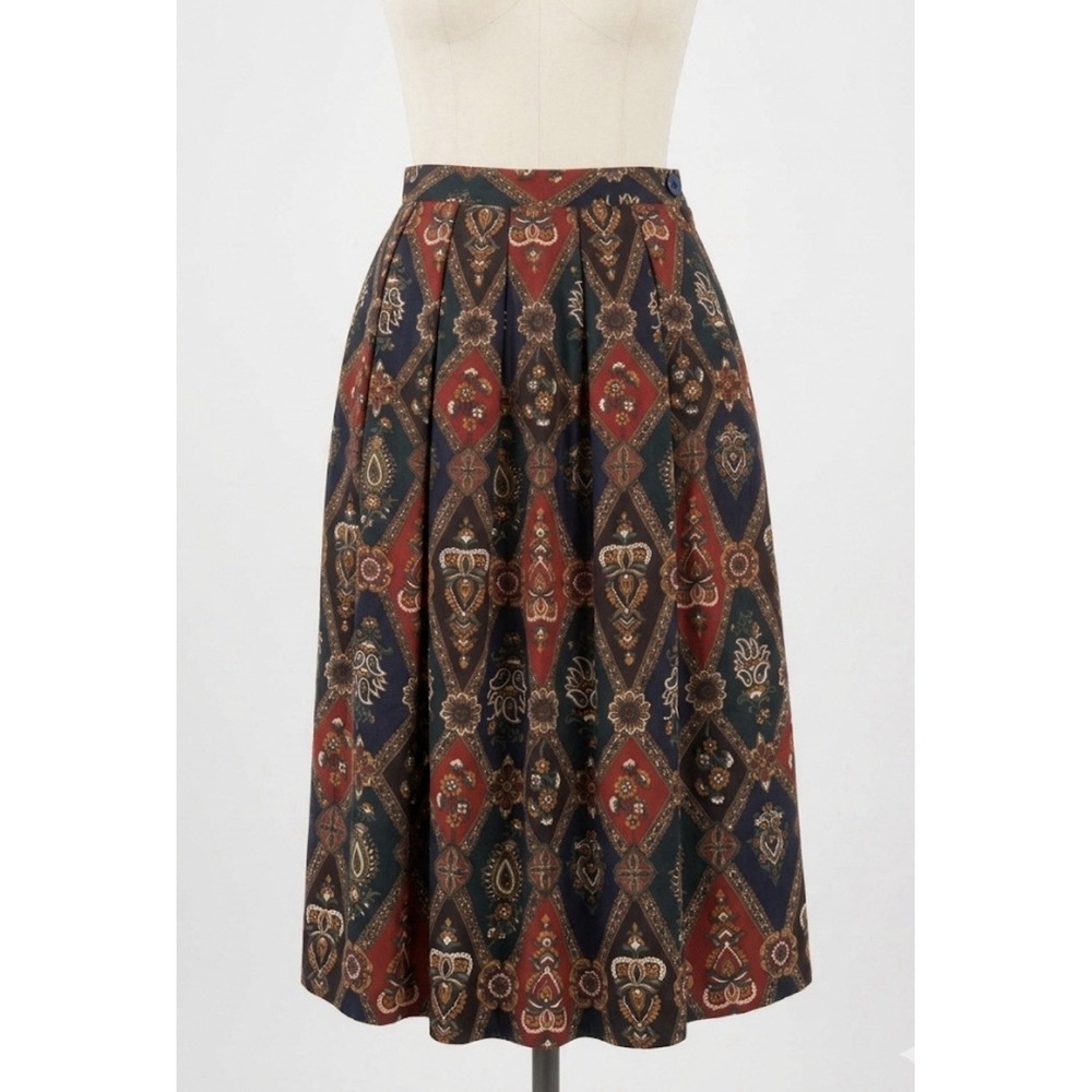 Vintage Worthington Pleated Midi Skirt 10P Dark Academia Boho Paisley Med Petite